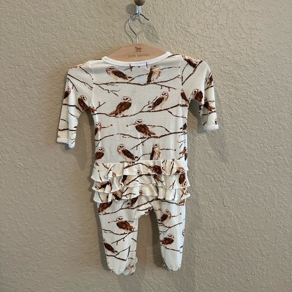 Milkbarn Viscose Bamboo Owls Ruffle Footie 0-3M - Picture 3 of 3
